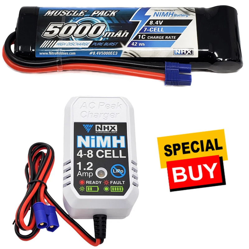 NHX RC 8.4V 5000mAh 7-Cell Nimh Battery w/ EC3 Connector / ezWall Charger Battery