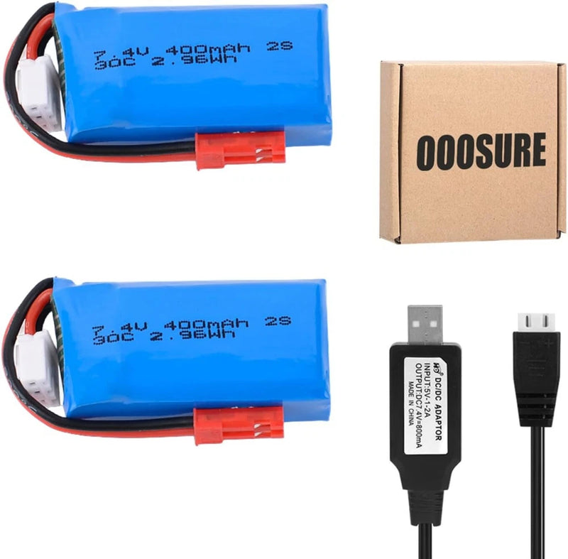 7.4V 400mAh 30C Lipo Battery JST Plug and USB for AX24 SCX24 RC Truck FlySky GT5