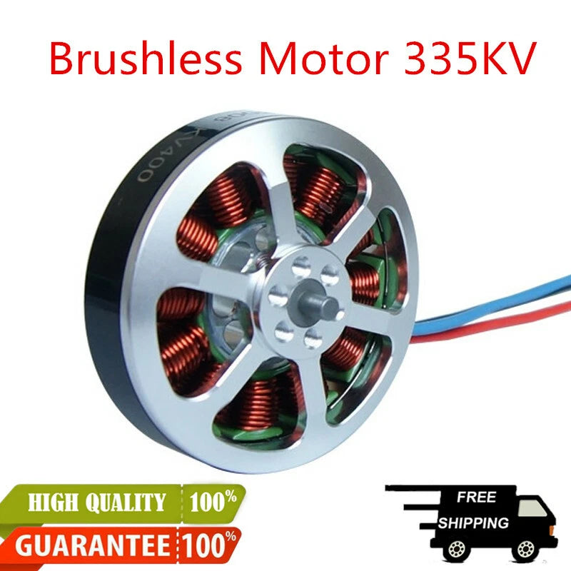 Brushless RC drone motor with silver housing, copper windings, and three wire leads