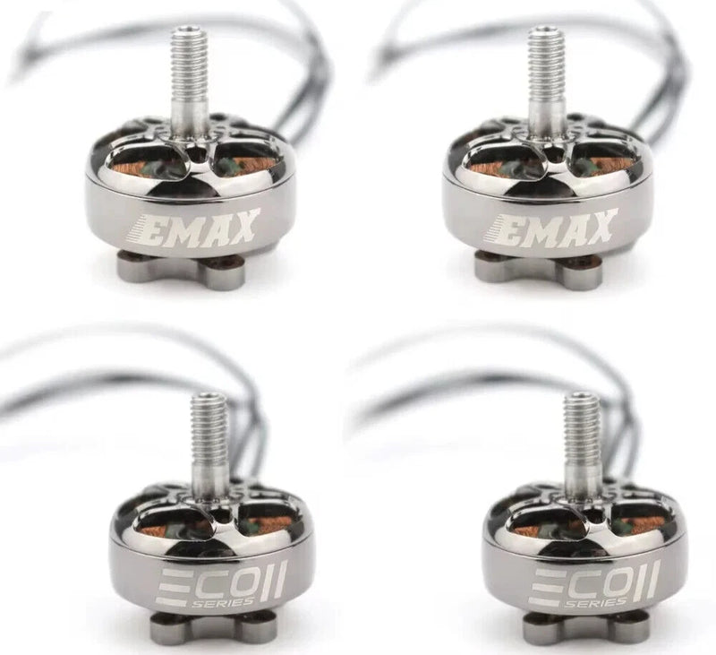 Set of four silver brushless CW FPV motors with prop hub and mounting posts