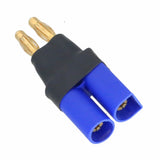 Blue 4mm banana male Y adapter with gold plugs and black connector