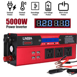 Car Power Inverter 5000W DC 12V to AC 110V / 24V to AC 110V Solar Converter 4USB