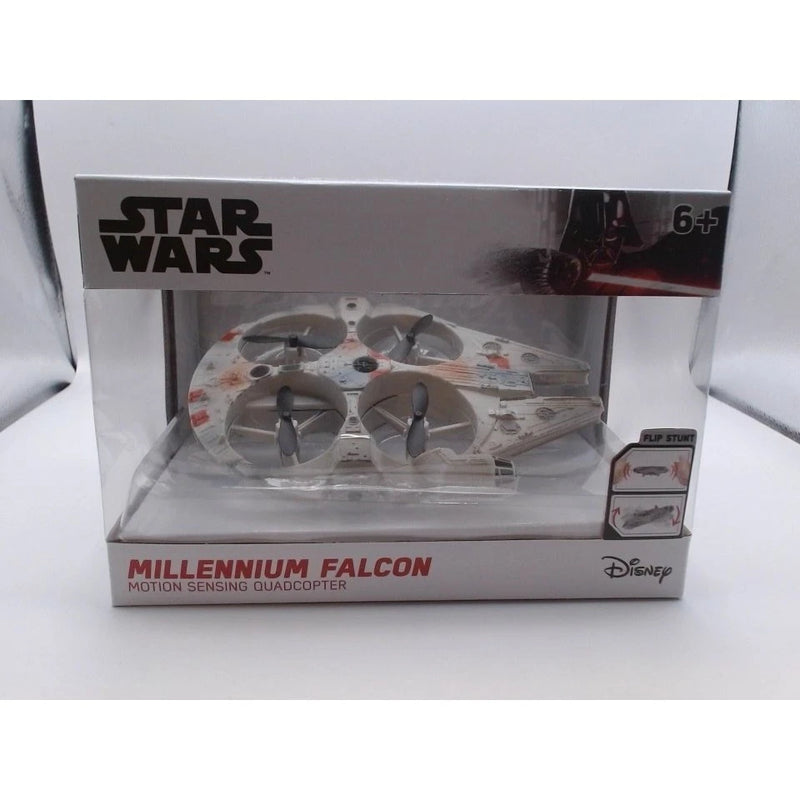 Millennium Falcon motion-sensing quadcopter drone toy in retail box
