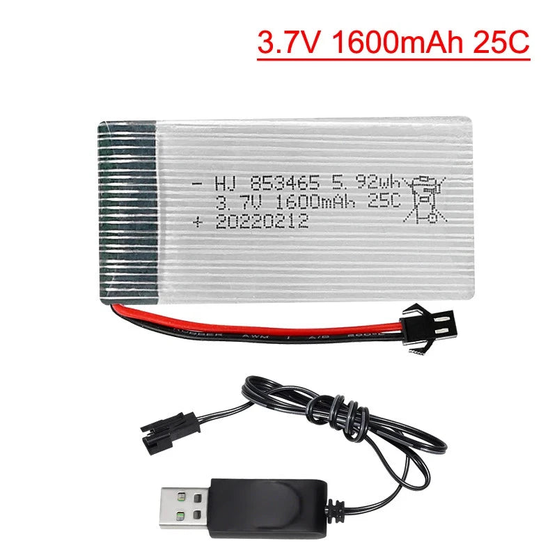 1pcs 3.7V 1600mAh 5.92Wh 25C SM-2P Connector Lipo Battery For RC Car Toys Truck