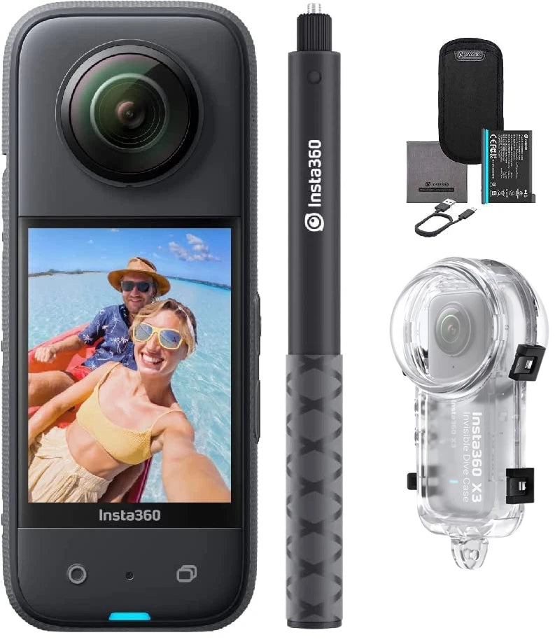 Insta360 X3 72MP Waterproof 5.7K 360?? VR Camera + Selfie Stick + Dive Case Kit