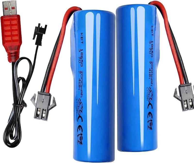 2Pcs 3.7V 2000mAh SM-2P Plug Rechargeable Battery + USB Cable for RC Cars Boats