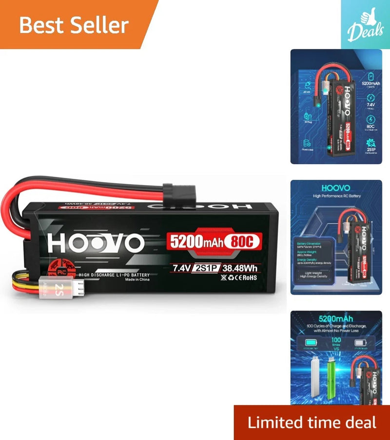 7.4V 2S LiPo rechargeable battery with hard case and red/black lead wires