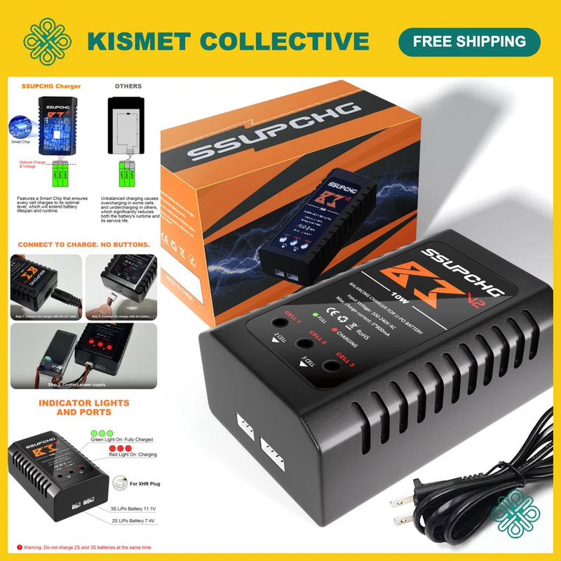 LiPo Battery Charger - Balance Charger for 2S 3S XHR Plug, RC Drone & Model Use Battery