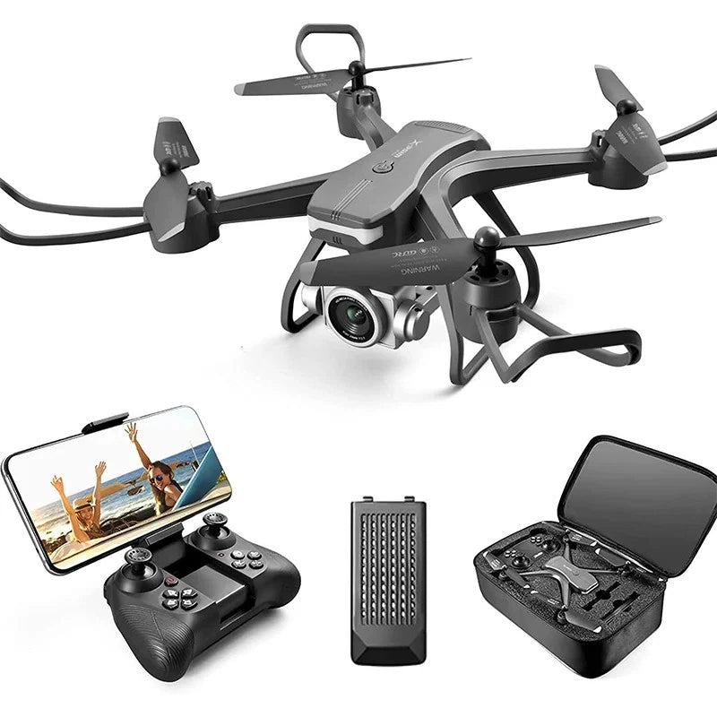 Mini quadcopter drone with dual cameras, controller and open carrying case