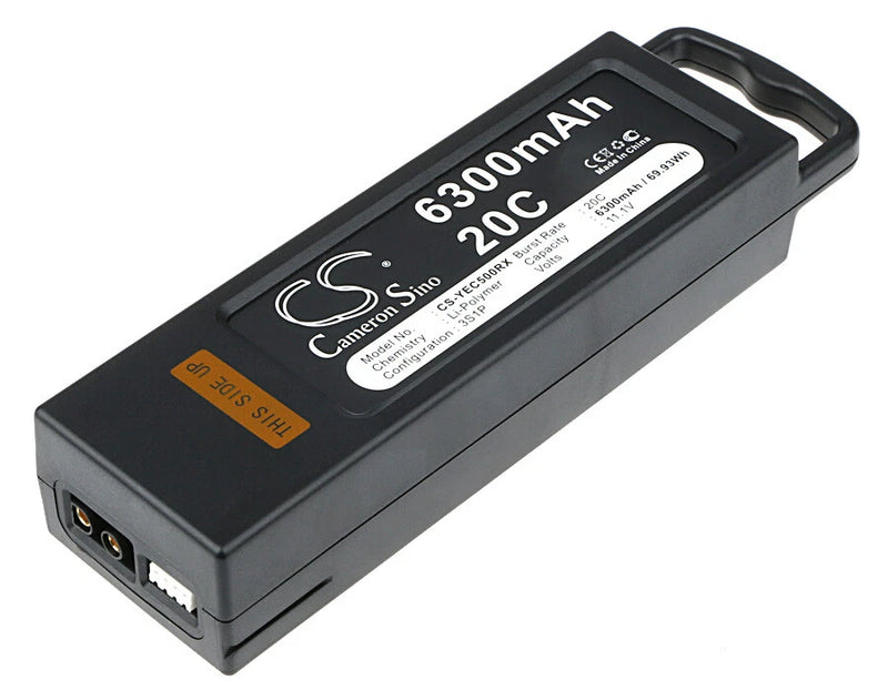 Black 6300mAh LiPo drone battery pack with 20C rating and connector ports