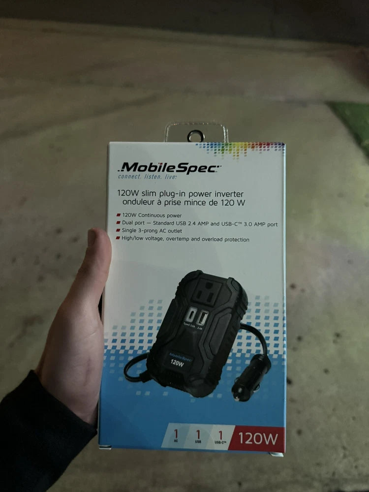 Mobilespec 120W Slim Plug In Power Inverter Dual Port Brand New In Box