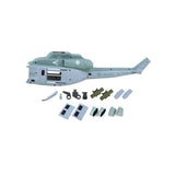 Drone fuselage kit with light gray and green fuselage parts and panels