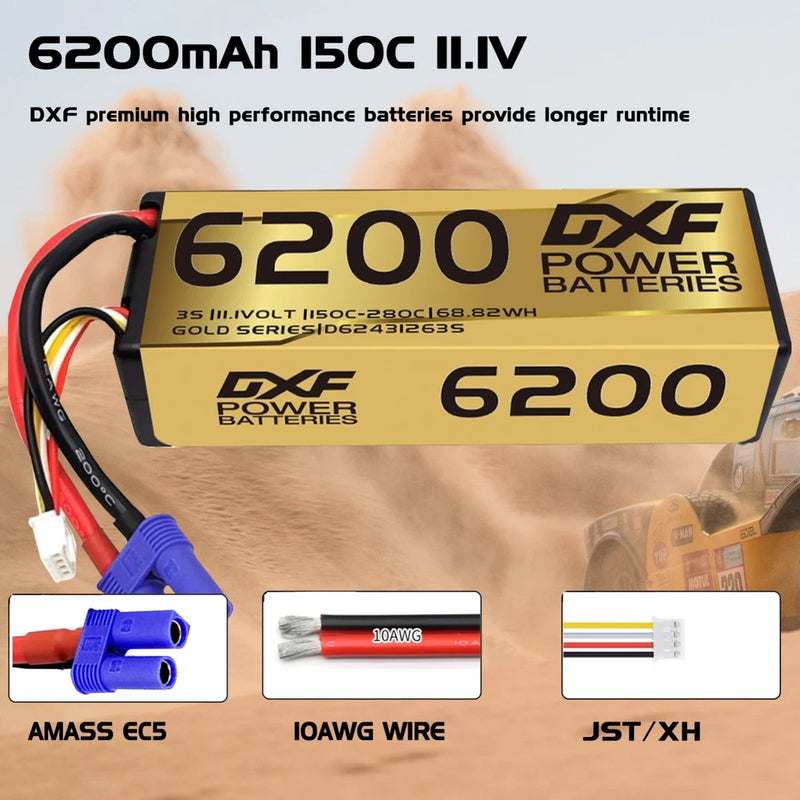 2xDXF 3S LiPo Battery 11.1V 150C 6200mAh EC5 RC Car Truck Helicopter Racing