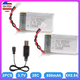 2 Pack 3.7V 650mAh 25C Lipo Battery + USB Charger For Syma X5 Serial UAV Drone