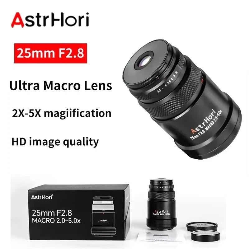 AstrHori Macro 25mm F2.8 2X 5X Full Frame Lens for Canon Nikon Sony Fuji Leica