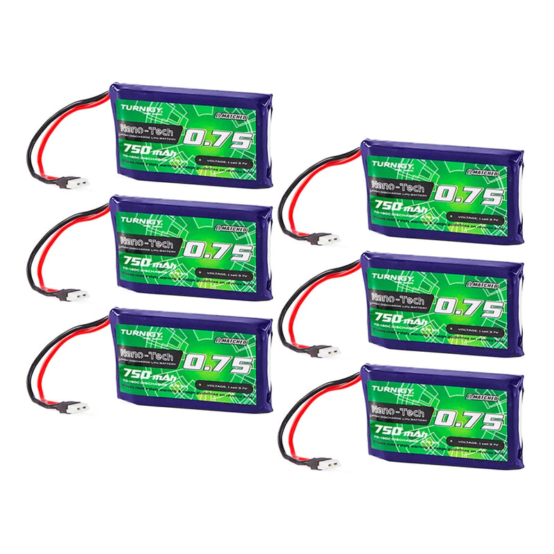 6pcs Turnigy Nano-Tech 750mAh 1S LiPo Battery 70C 150C (Molex Connector)