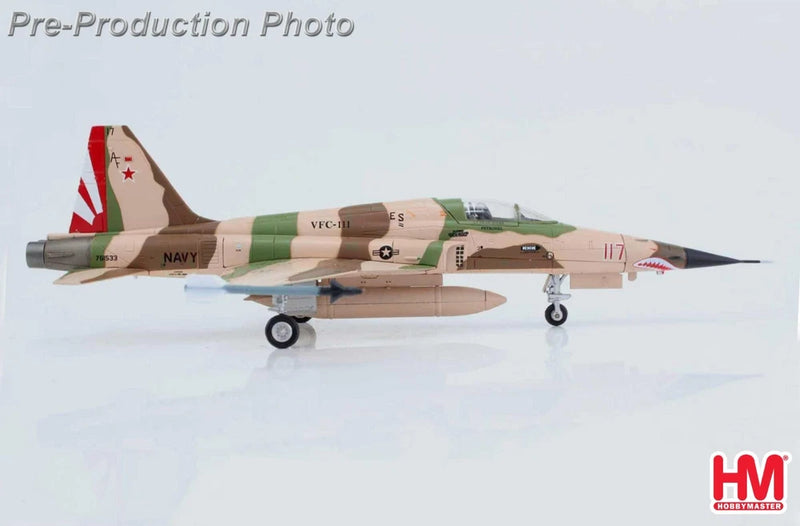 Hobby Master 1:72 F-5N model fighter jet with green and tan camouflage, red markings