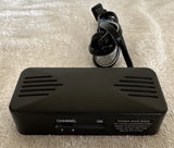 RCA coax RF modulator with channel controls and power switch, dark plastic box