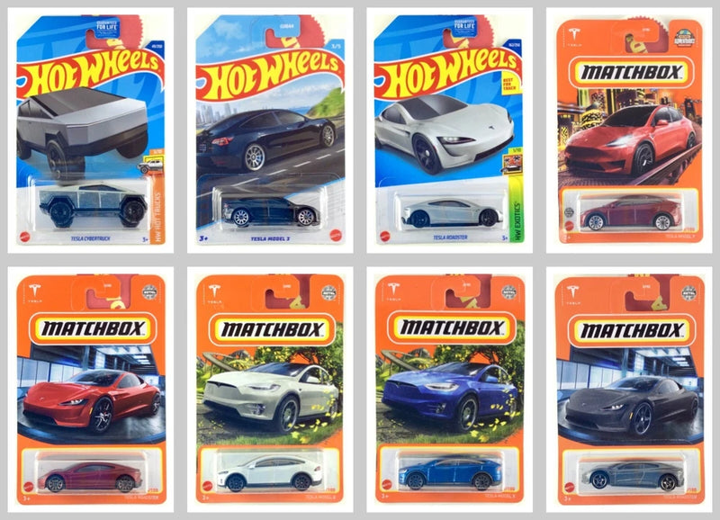 Hot Wheels and Matchbox toy die-cast car blister packs, multiple vehicle designs