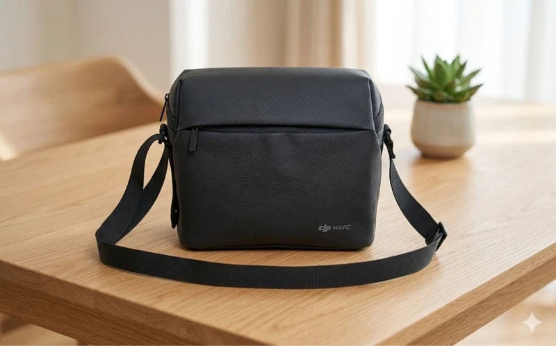 Black drone carry bag with zipper and adjustable shoulder strap