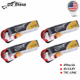 4X Tattu 4S Lipo Battery 450mAh 14.8V 75C XT30 For FPV H Frame Mini RC Racing US
