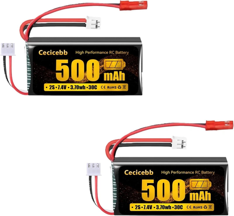 7.4V Lipo Battery 2S 30C 500mAh Rechargeable RC Lipo with JST PH2.0 Plug