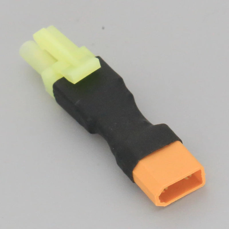 RC battery adapter with XT30 male plug and Tamiya mini female socket, no wires