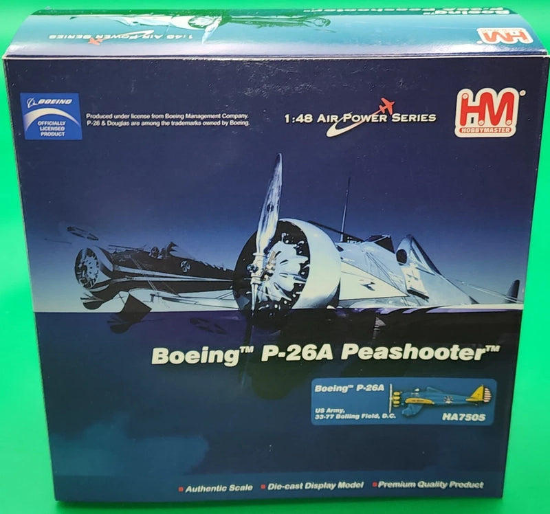 Boeing P-26A Peashooter die-cast model airplane in display box