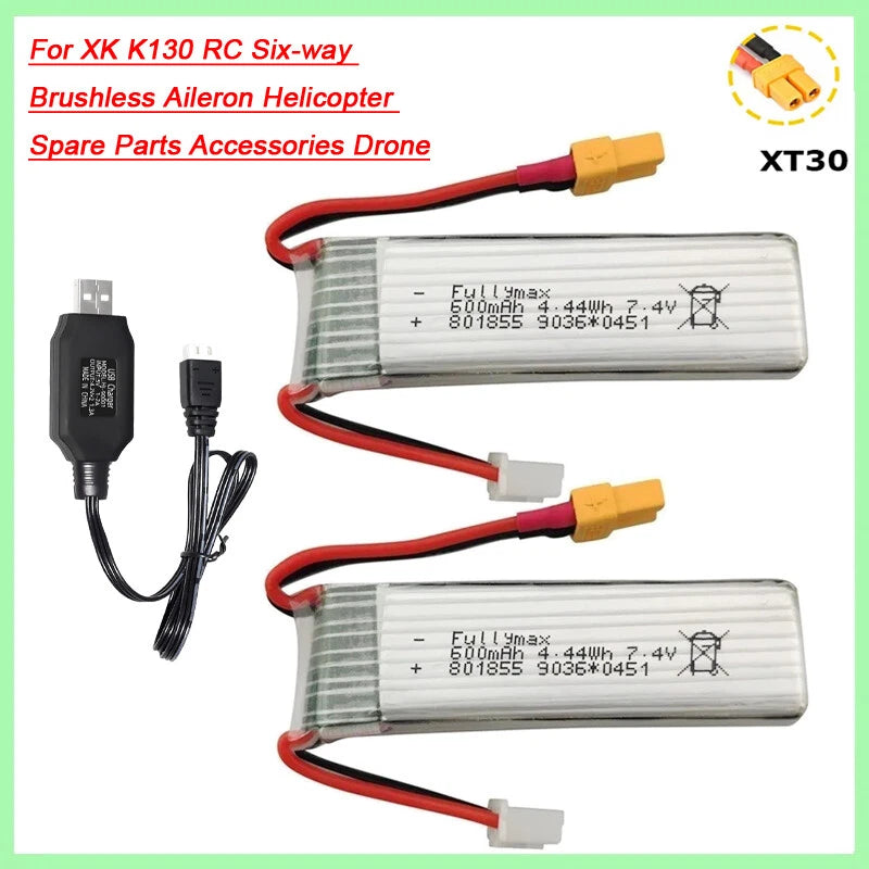 7.4V 600mAh 45C Lipo Battery For XK K130 RC Six-way Brushless Aileron Helicopter