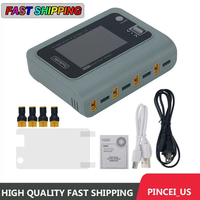 ToolkitRC Q4AC XT60 Outputs FPV Charger 1-4S 4CH AC100W/DC50Wx4 RC Drone Charger