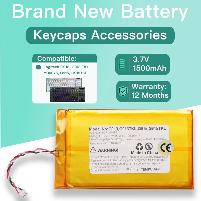 3.7V 1500mAh Battery For Logitech G913, YR0076, G915 Keyboard