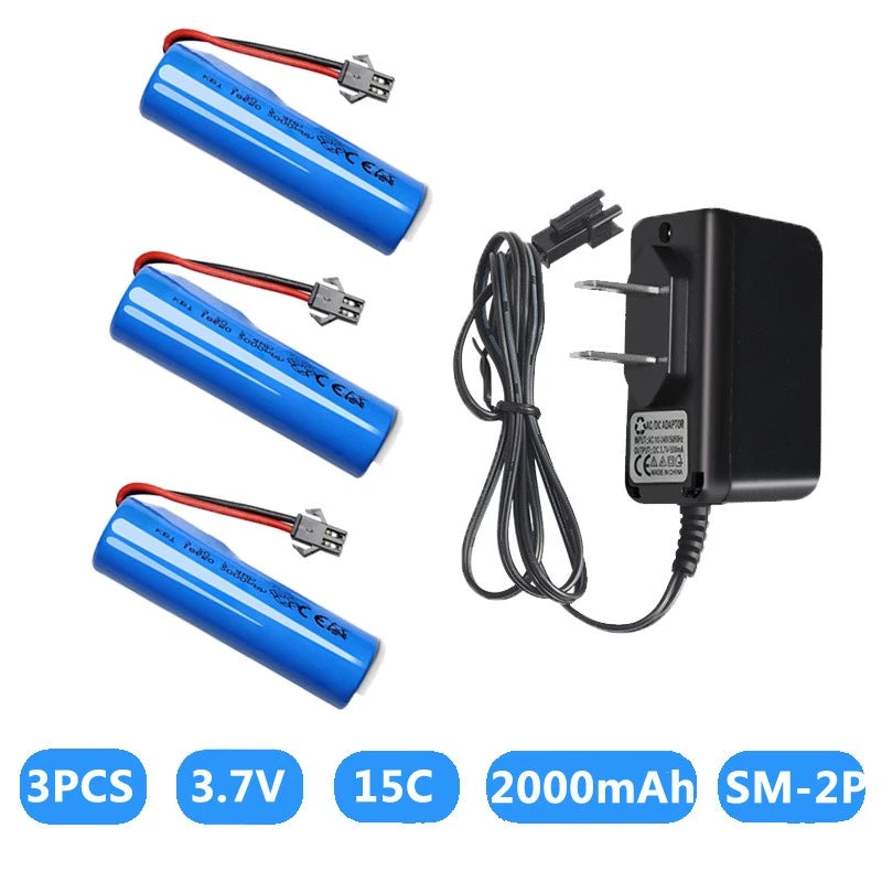 3x 3.7V 1500mAh Li-ion Battery w/ SM Plug USB Charger for RC Off Road Truck Car
