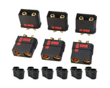 High-current antispark male-female battery connector set, black housings with brass terminals.