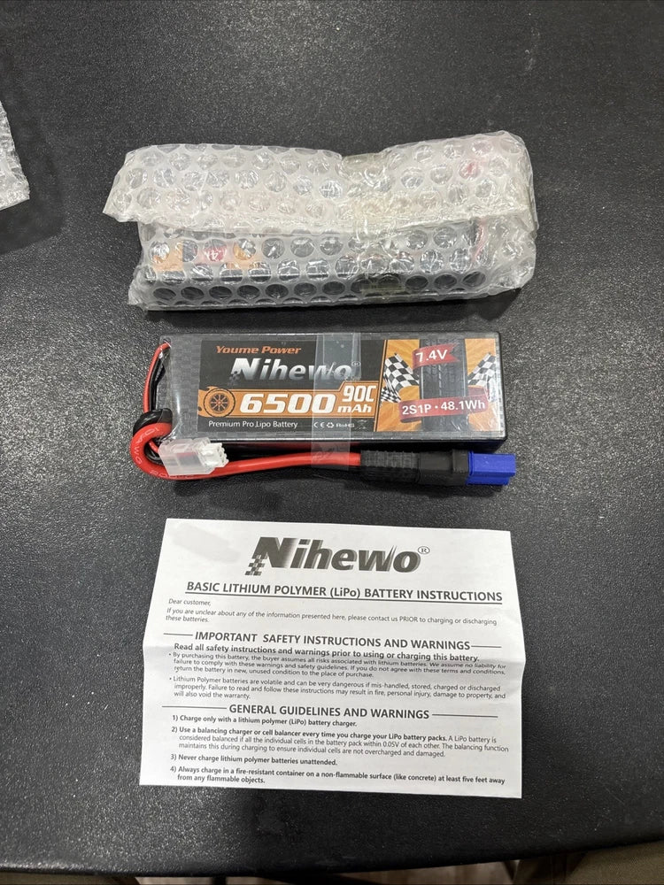 Nihewo 7.4V Battery 90C 6500mAh 2S Lipo w/TR Plug + EC5 Adapter for 1/8  1/10 RC Battery