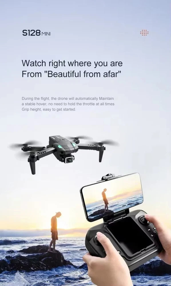 Foldable mini drone with 4K camera, Wi‑Fi FPV, and handheld controller with phone screen