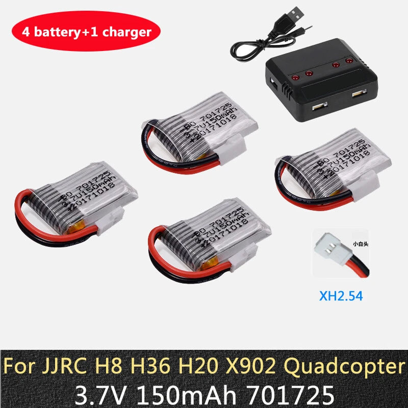 4pcs 3.7V 150mAh Lipo battery Quadcopter for H8 H36 H20 X902 battery 701725