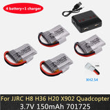 4pcs 3.7V 150mAh Lipo battery Quadcopter for H8 H36 H20 X902 battery 701725