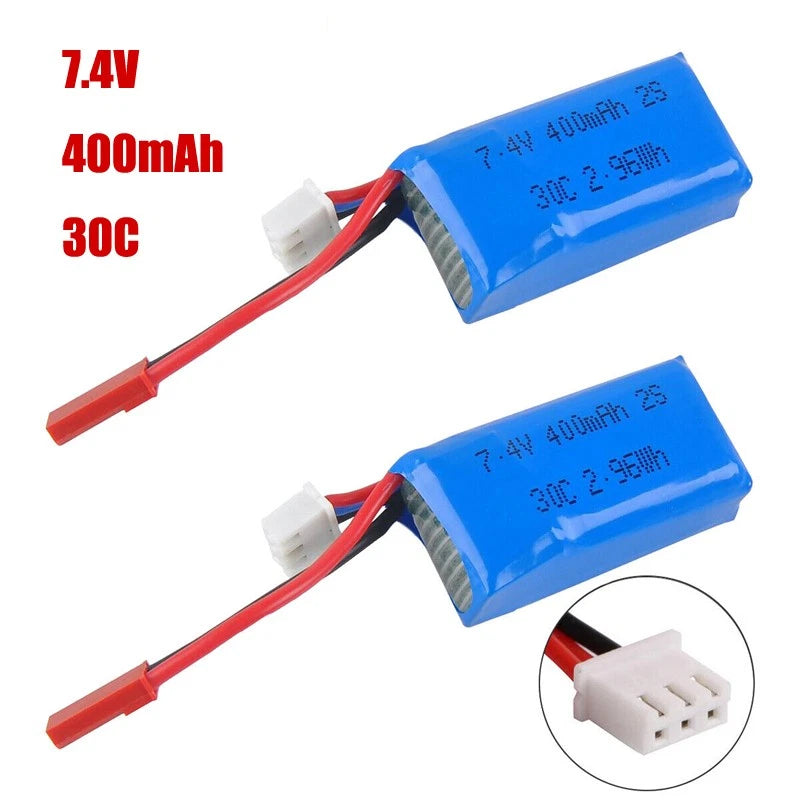 2x 400mAh 2S 7.4V 30C LiPo Battery Pack With JST Plug for Micro FPV Racing Drone