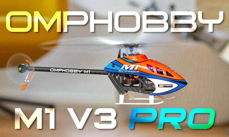 OMPHOBBY RC 3D helicopter with orange and blue canopy and black body
