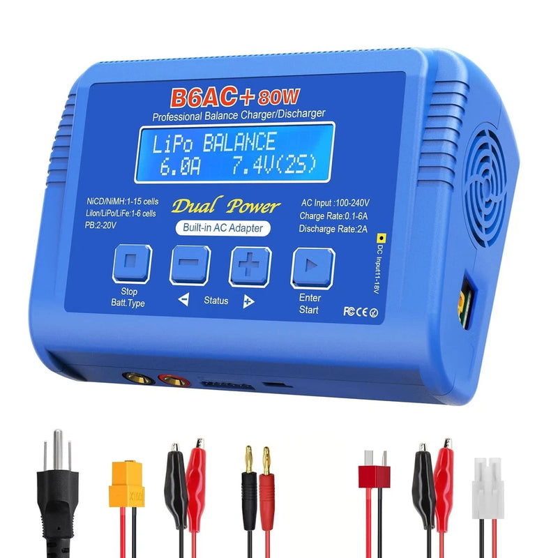 Balance Battery Charger,B6 AC 80W Lipo Battery Balance Charger 6A Discharger, RC Battery