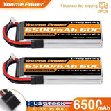 2Pcs 11.1V 6500mAh 3S LiPo Battery 60C For RC Tr Car Truck Buggy Boat FPV Drone