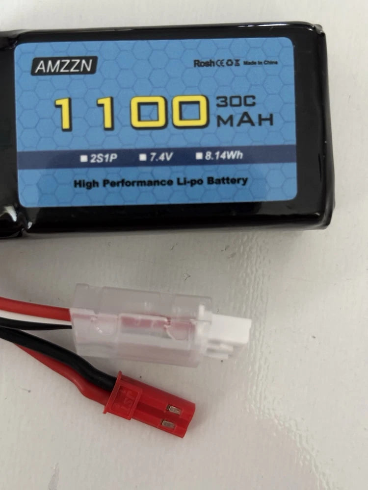AMZZN 7.4V 1100mAh 2S LiPo Battery Pack High Performance Model 1100 Battery