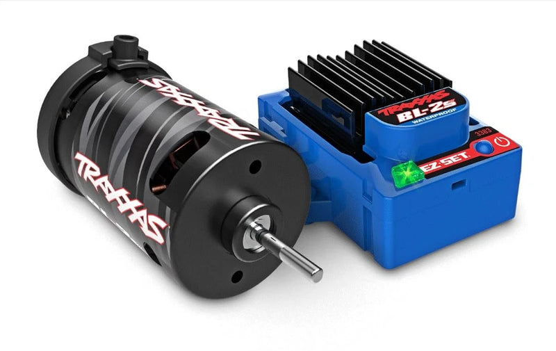 Traxxas waterproof brushless motor with shaft and blue BL-2s ESC power system
