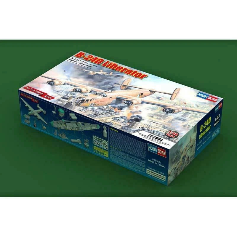 HobbyBoss B-24D Liberator 1/32 plastic bomber model kit box, boxed aircraft packaging