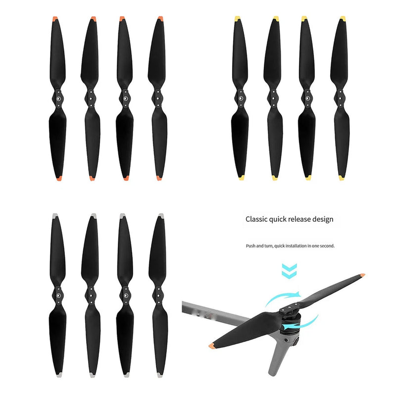 Drone propeller set with 8 black quick-release blades