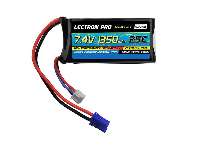 Lectron Pro 7.4V 1350mAh 25C Lipo Battery w/ EC2 HobbyZone Delta Ray and Firebir Battery
