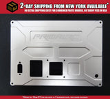 CNC aluminum battery box cover with vent cutouts, silver metal, Primal RC V4