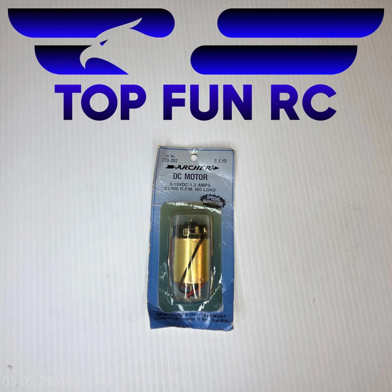 DC motor in clear blister packaging with gold motor and product label