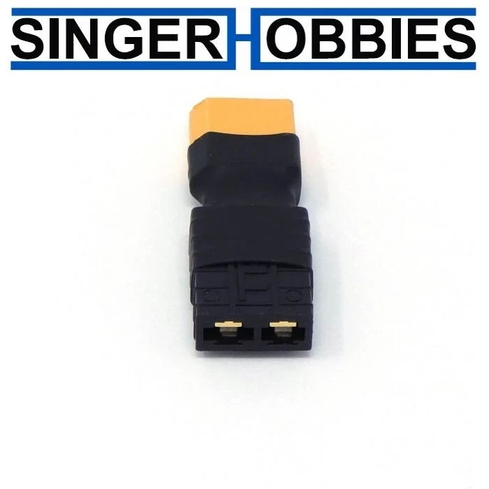 Black battery adapter connector with dual gold pins and keyed plug