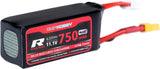 11.1V 750mAh LiPo helicopter battery pack with red label and attached red/black leads